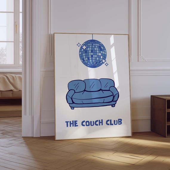The Couch Club Print Trendy Living Room Decor Cute Quote Art Aesthetic Apartment Wall Art Trendy Retro Coastal Blue Print