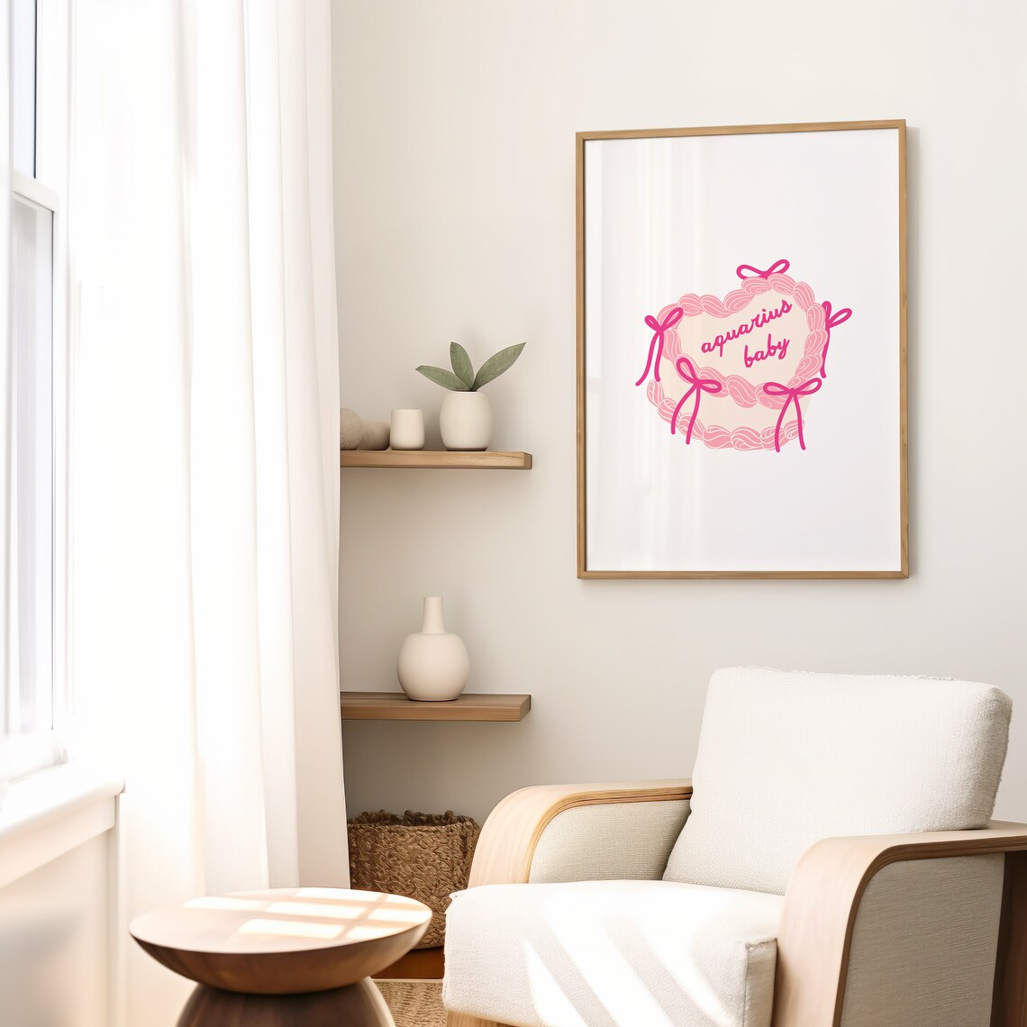 Aquarius Baby Heart Cake Zodiac Poster Pink Preppy Girly Art Gift