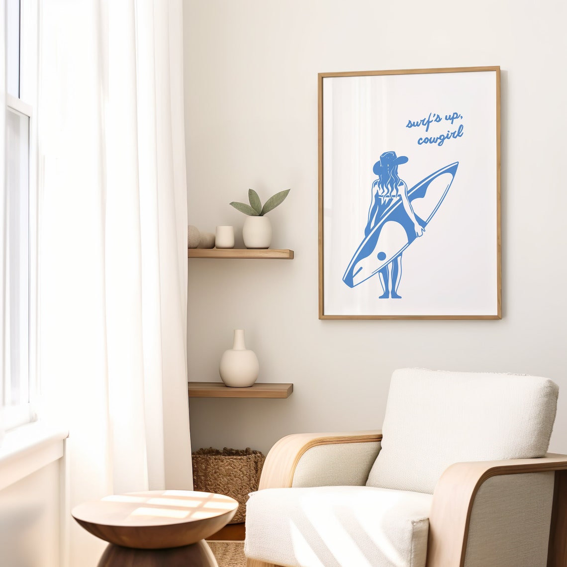 Coastal Cowgirl Print Surfs Up Wall Art Trendy Cowgirl Art Coastal Western Print Beach Print Coastal Surfing Cowgirl Print - Image 2