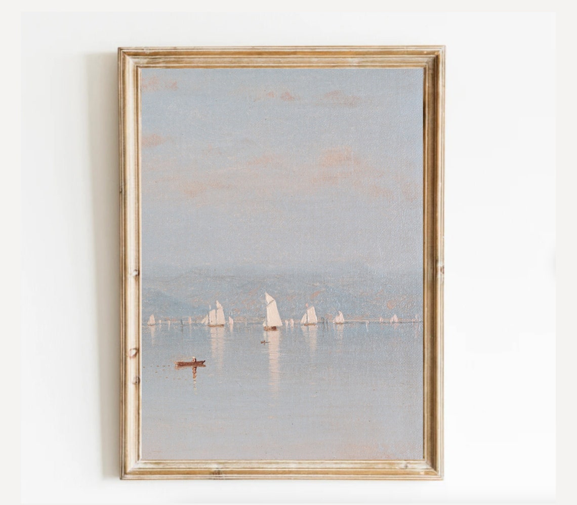 Vintage Lake House Decor Lake Painting Lake House Wall Art Vintage Summer Decor Sailboat Wall Art Neutral Prints Print