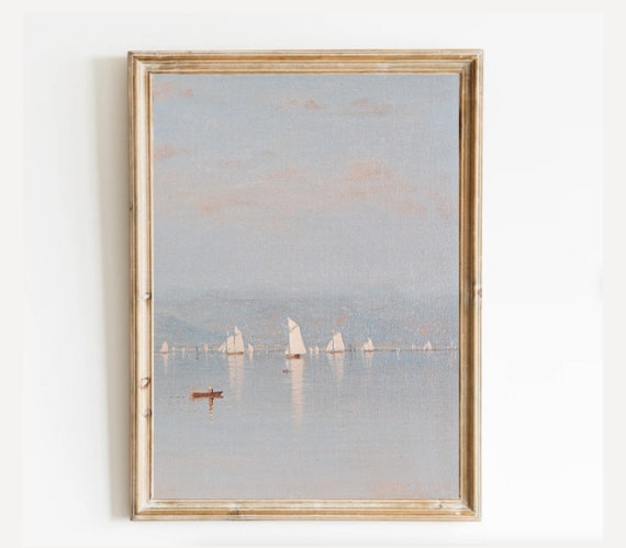Vintage Lake House Decor Lake Painting Lake House Wall Art Vintage Summer Decor Sailboat Wall Art Neutral Prints Print