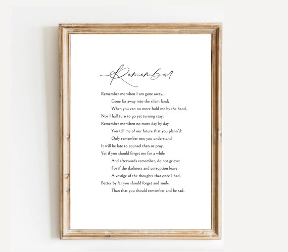 Christina Rossetti Remember Poem Print Minimalist White Design