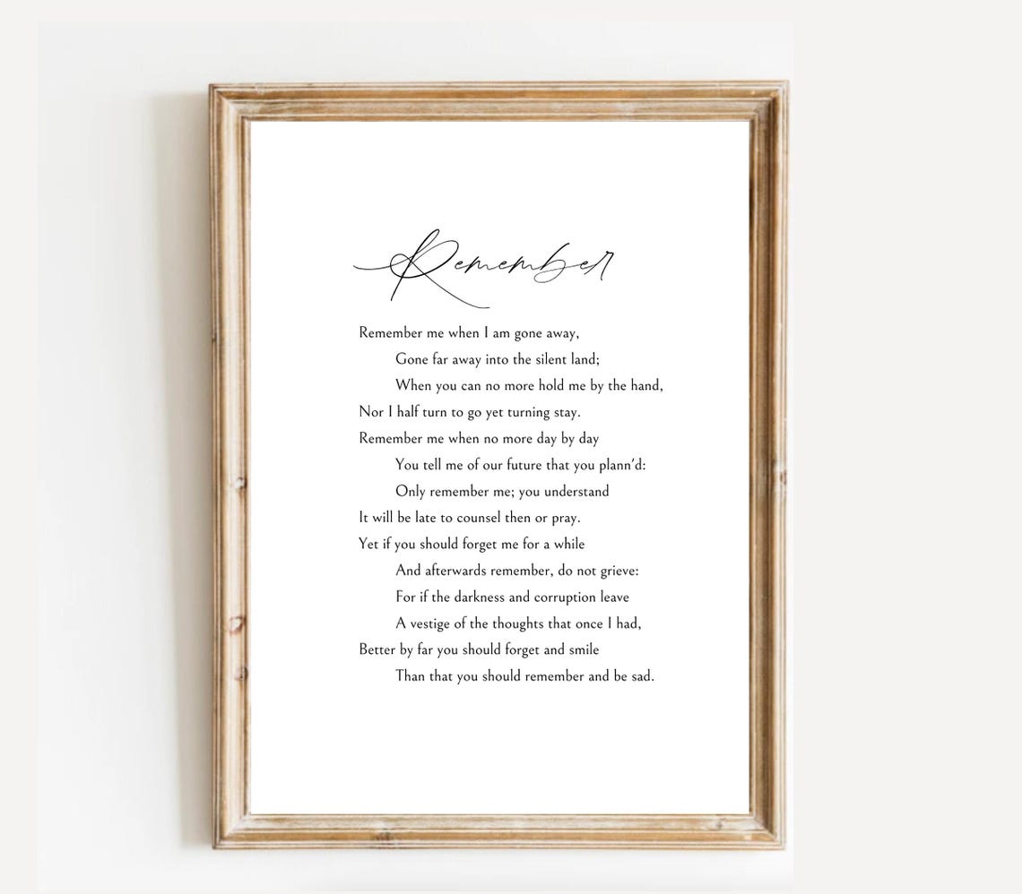 Christina Rossetti Remember Poem Print Minimalist White Design