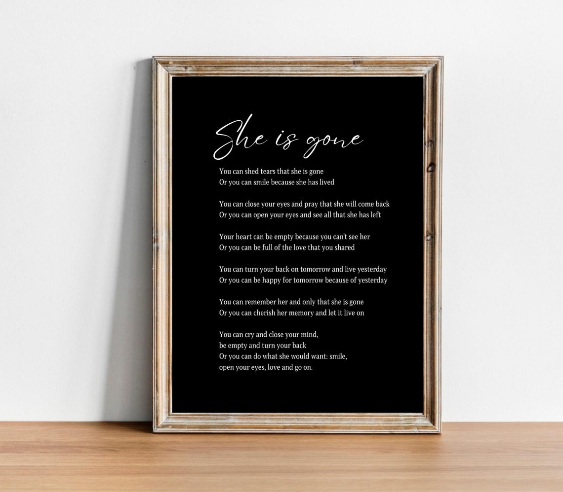 Remember Her With She Is Gone Poem Print On Black Background - Image 2