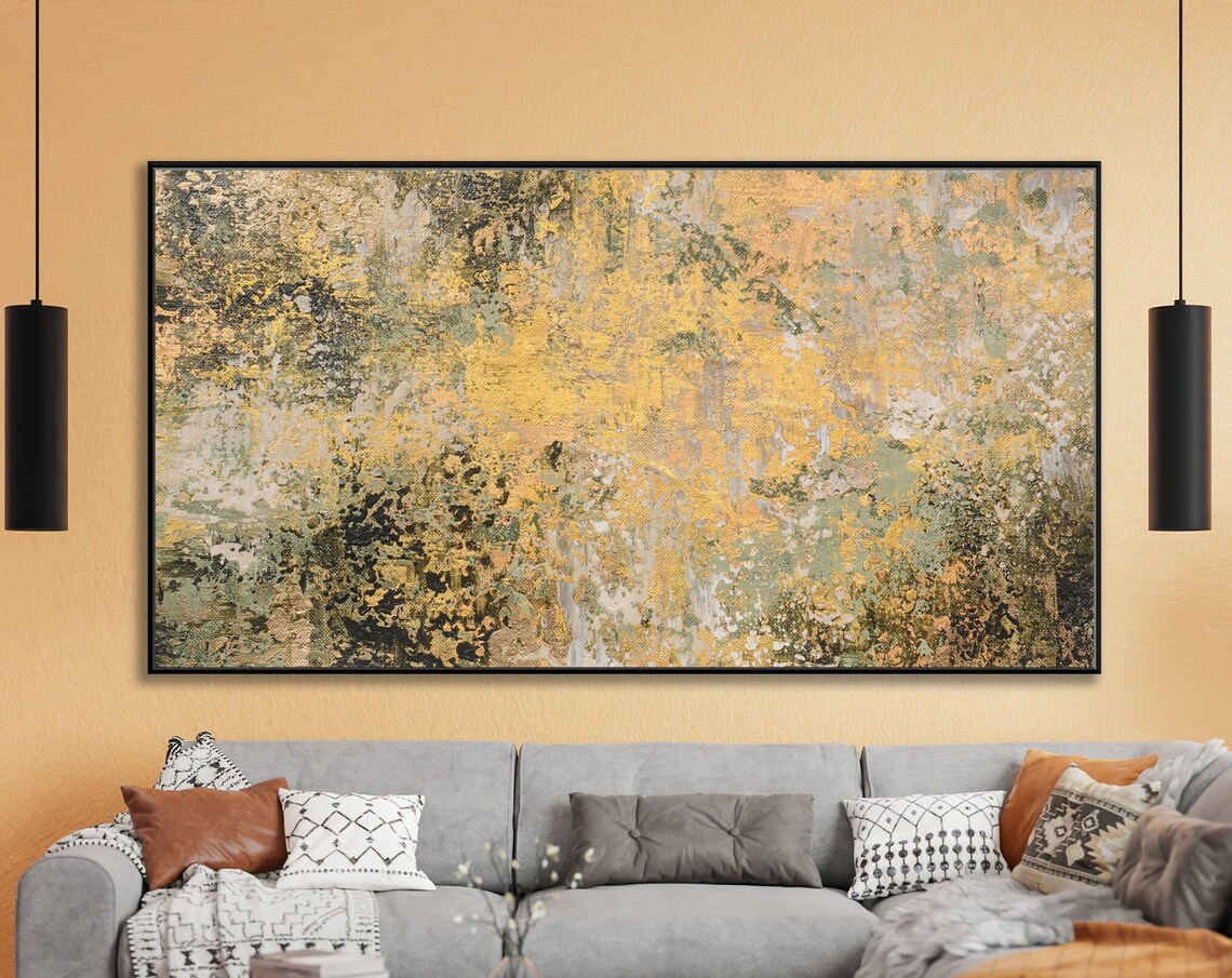 Extra Large Abstract Painting, Gold And Grey Art Print