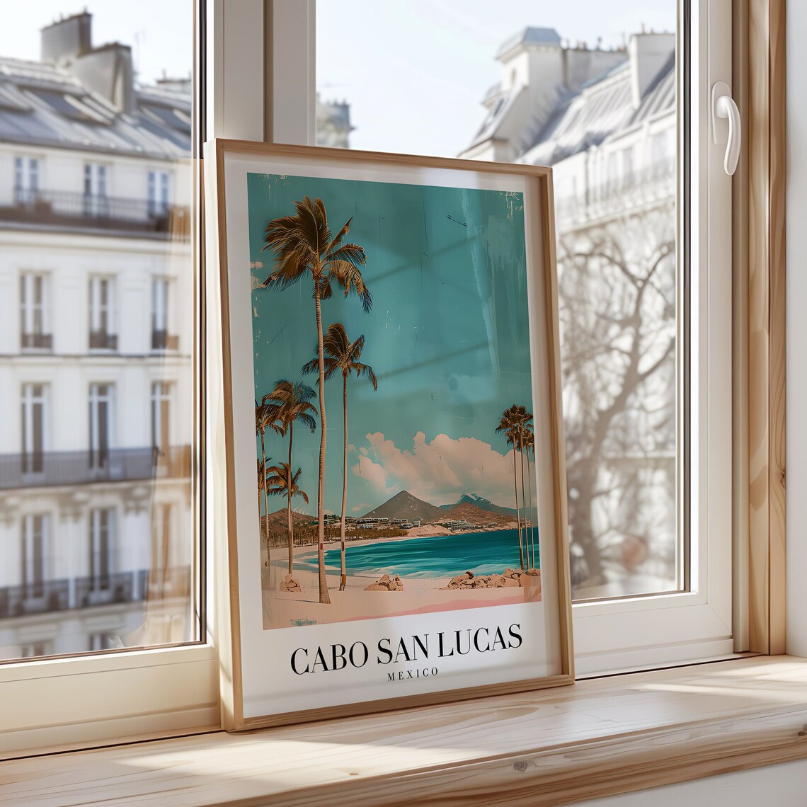 Cabo San Lucas Mexico Travel Poster Tropical Beach Palm Scene Art
