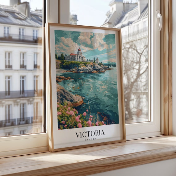 Victoria City Poster Canada Coastal Print Lighthouse Wall Art Pacific Northwest Landscape Travel Nature Decor