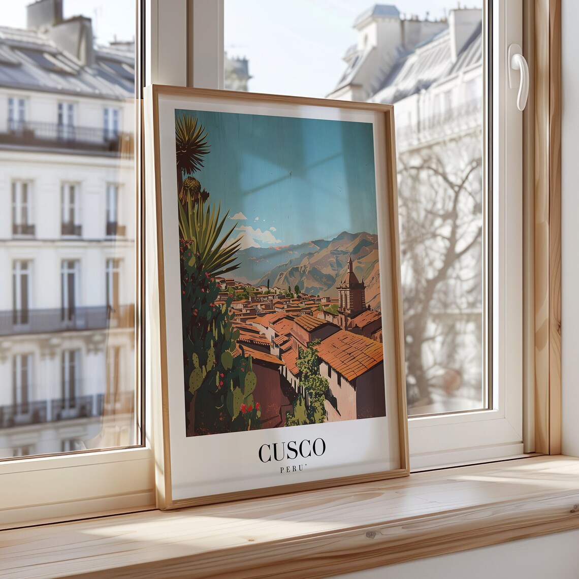 Cusco Peru Terracotta Rooftops Andes Mountains Travel Poster Art