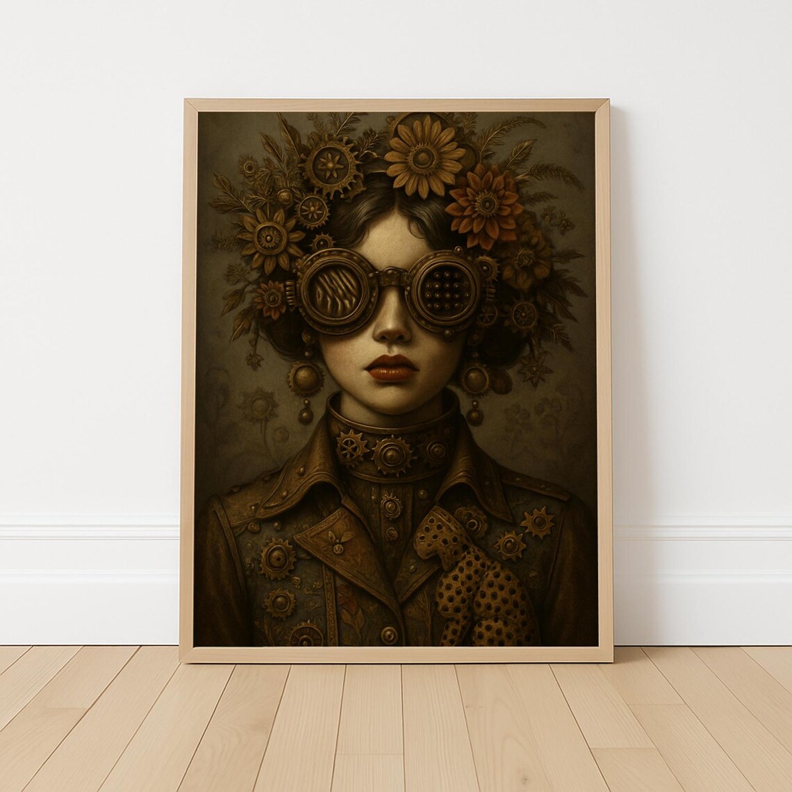 Steampunk Woman - Floral Mechanical Portrait