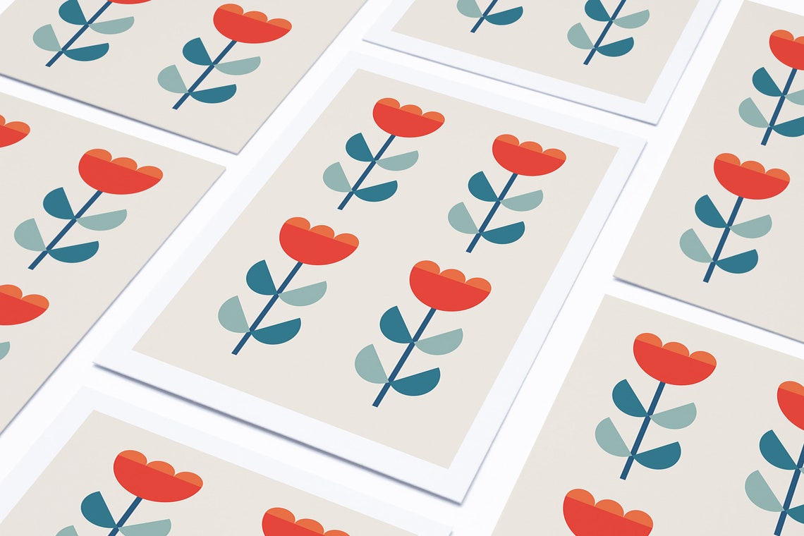 Red Tulips Geometric Floral Mid Century Modern Botanical Wall Poster - Image 3