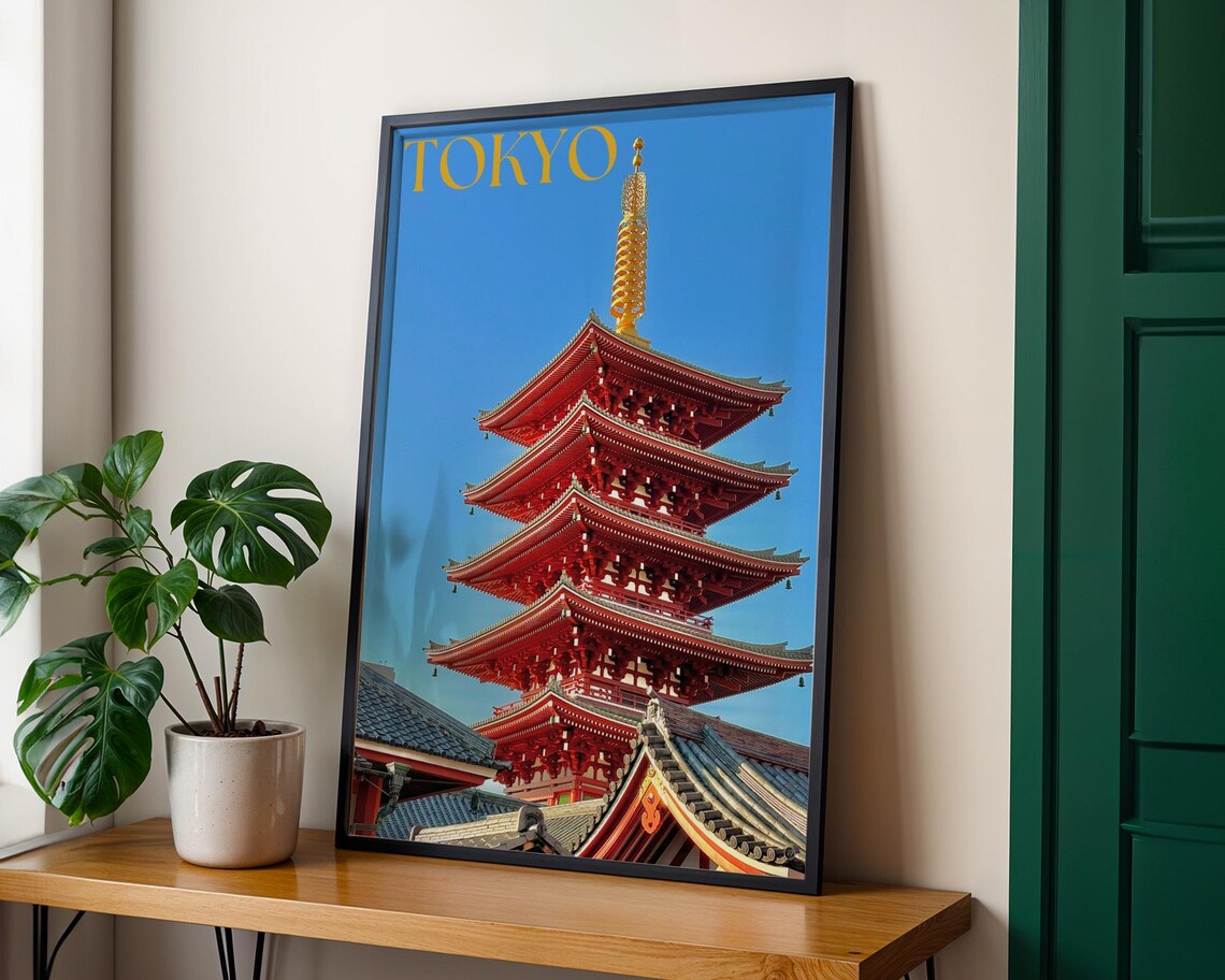 Tokyo Sensoji Temple Red Pagoda Japan Photography Travel Poster