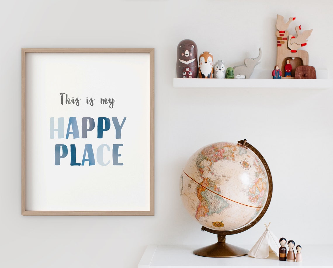 This Is My Happy Place Blue Nursery Playroom Sign Wall Poster - Image 3