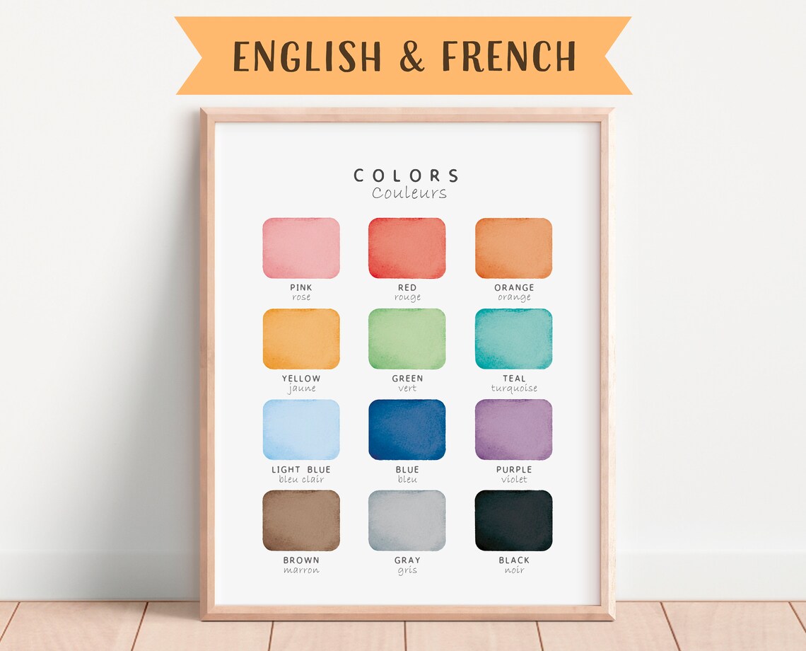 Bilingual French Learning Poster, Classroom Wall Art Print