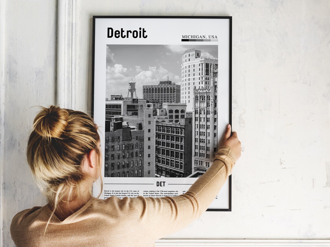 Detroit Black And White Minimal Travel Poster - Image 5