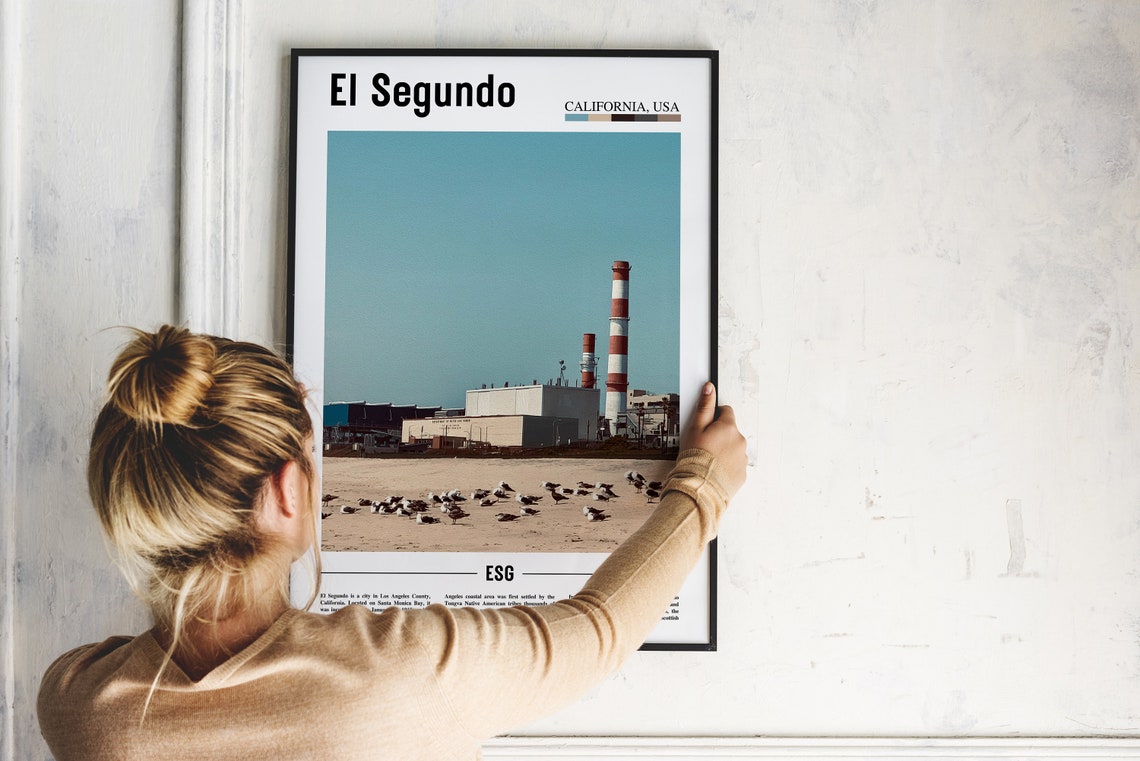 El Segundo Print El Segundo Poster El Segundo Wall Art Minimal Travel Print Minimal City Poster Travel Destination Oil Painting Poster - Image 4