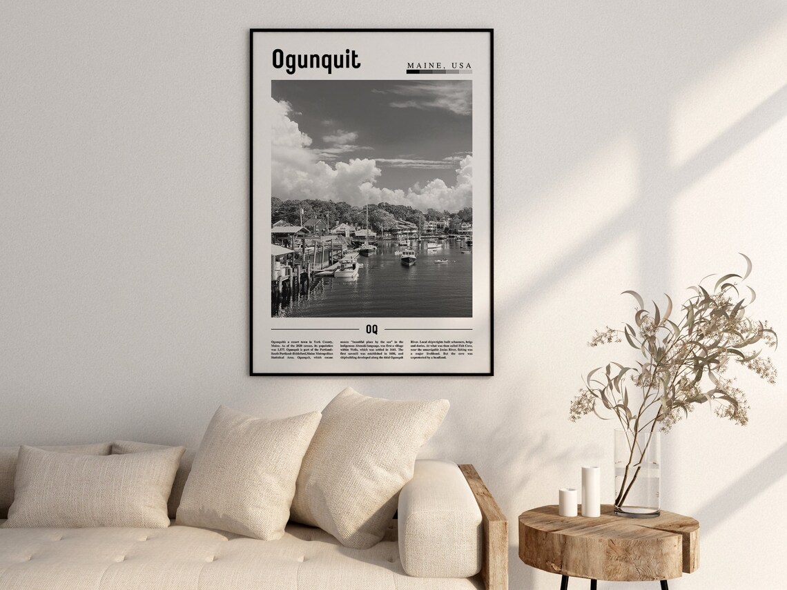 Ogunquit Minimal Travel Poster, Black And White - Image 2