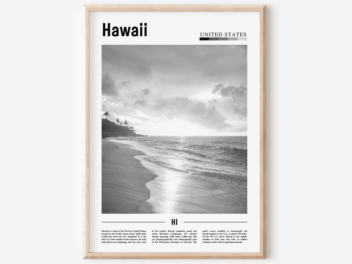 Hawaii Minimal Travel Poster, Black And White