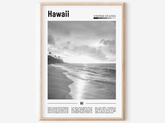 Hawaii Minimal Travel Poster, Black And White