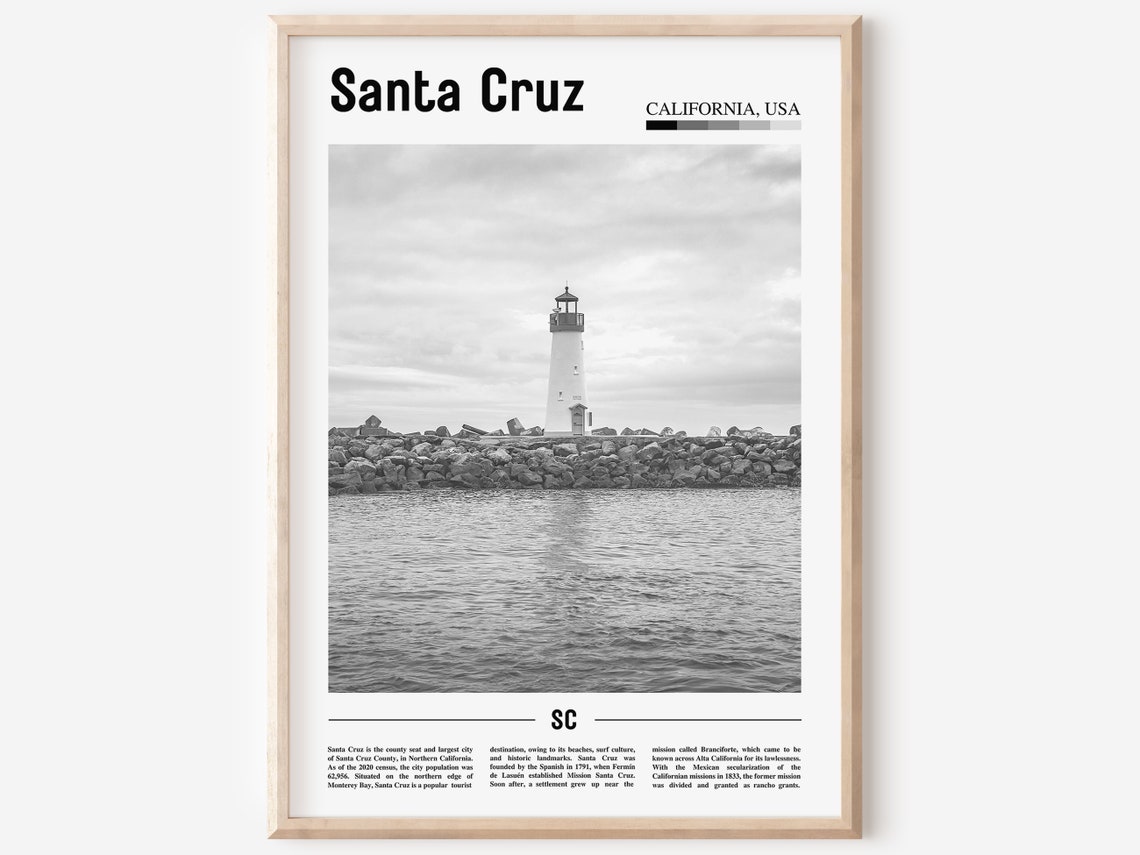 Santa Cruz Print Black And White Santa Cruz Poster Santa Cruz Wall Art Travel Poster City Artwork Travel Artwork Travel City Wall Art