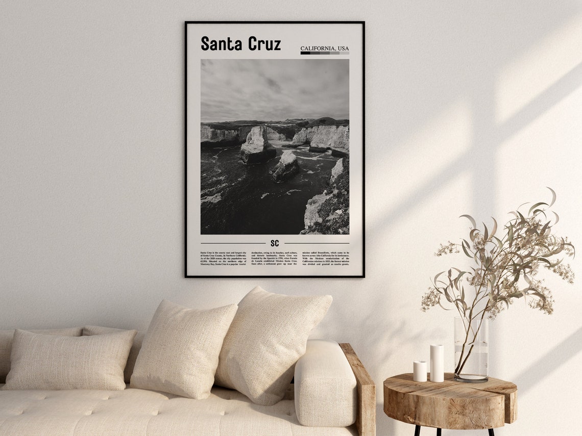 Santa Cruz Poster Black And White Santa Cruz Print Black And White Santa Cruz Wall Art Minimal Travel Print Travel Poster - Image 2