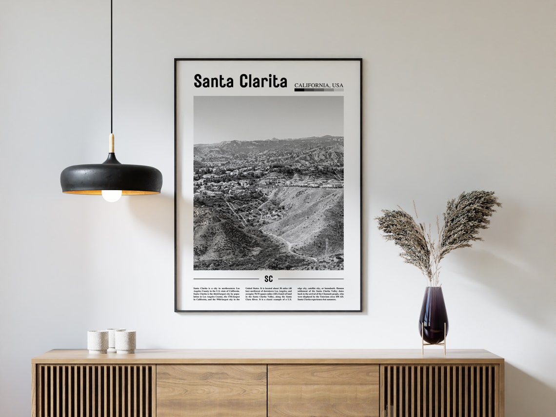 Santa Clarita Poster Black And White Santa Clarita Print Black And White Santa Clarita Wall Art Minimal Travel Print Travel Poster - Image 4