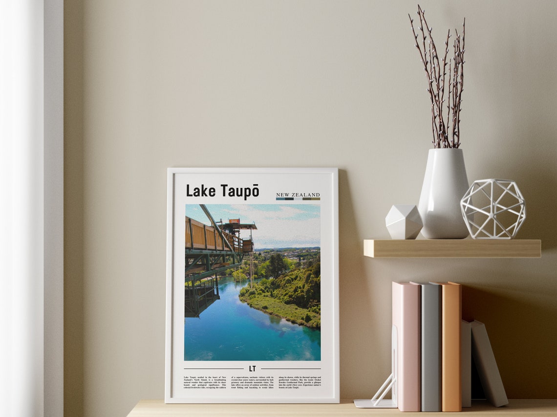 Lake Taup Poster Lake Taup Print Lake Taup Wall Art Minimal Travel Print Travel Destination Oil Painting Poster - Image 3