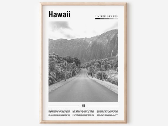 Hawaii Travel Poster, Minimal Black And White