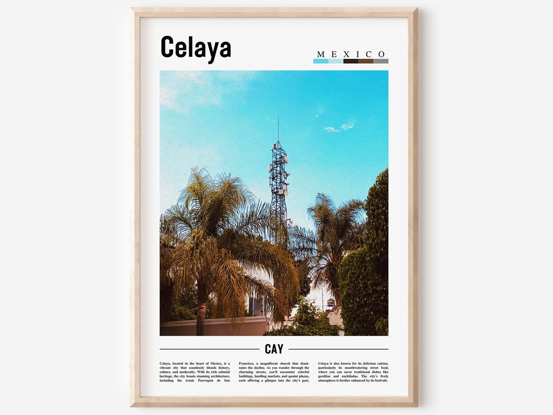 Celaya Minimal Travel Poster, Oil Painting Style