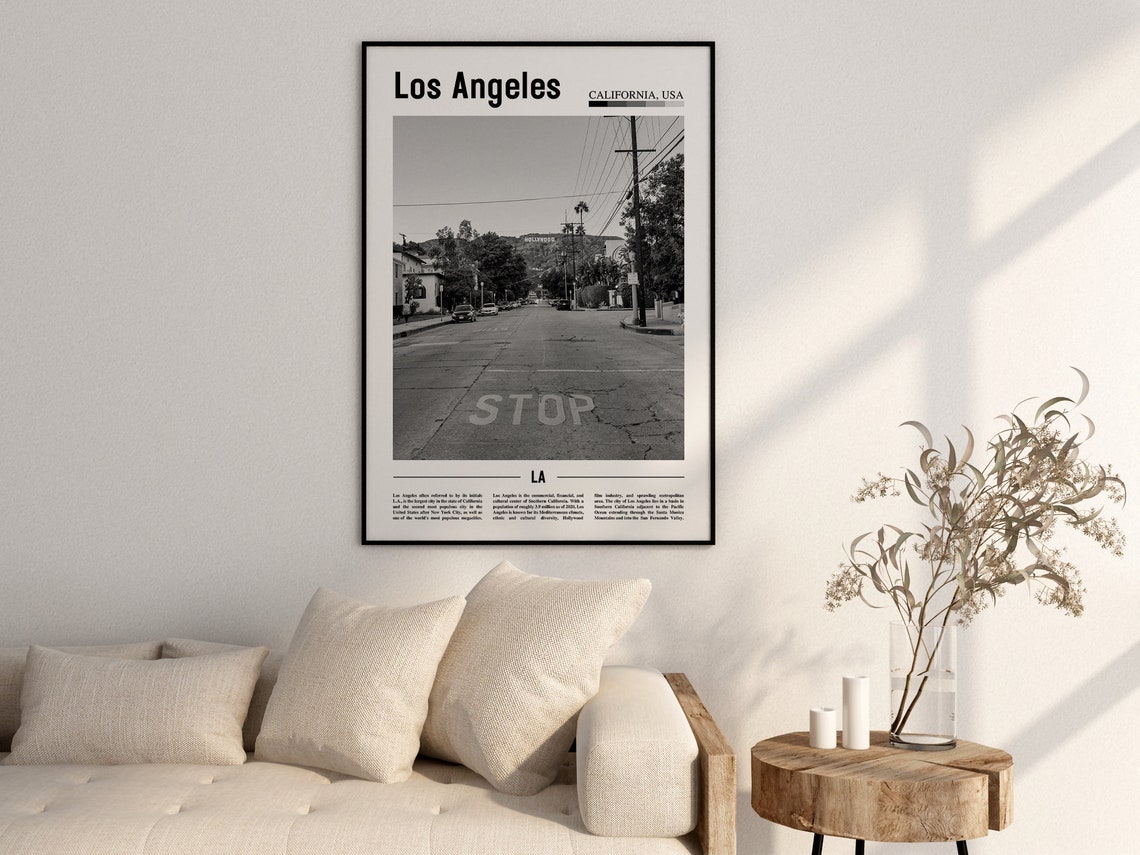 Los Angeles Poster Black And White Los Angeles Print Black And White Los Angeles Wall Art Minimal Travel Print Travel Poster - Image 2