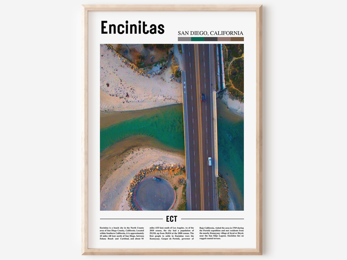 Encinitas Travel Poster, Colorful City Artwork
