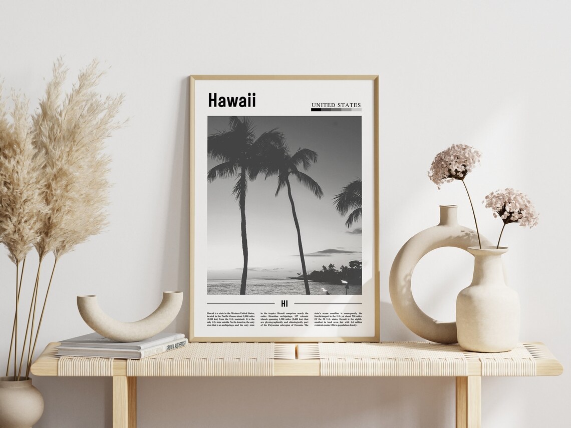 Hawaii Minimal Travel Poster, Black And White - Image 6