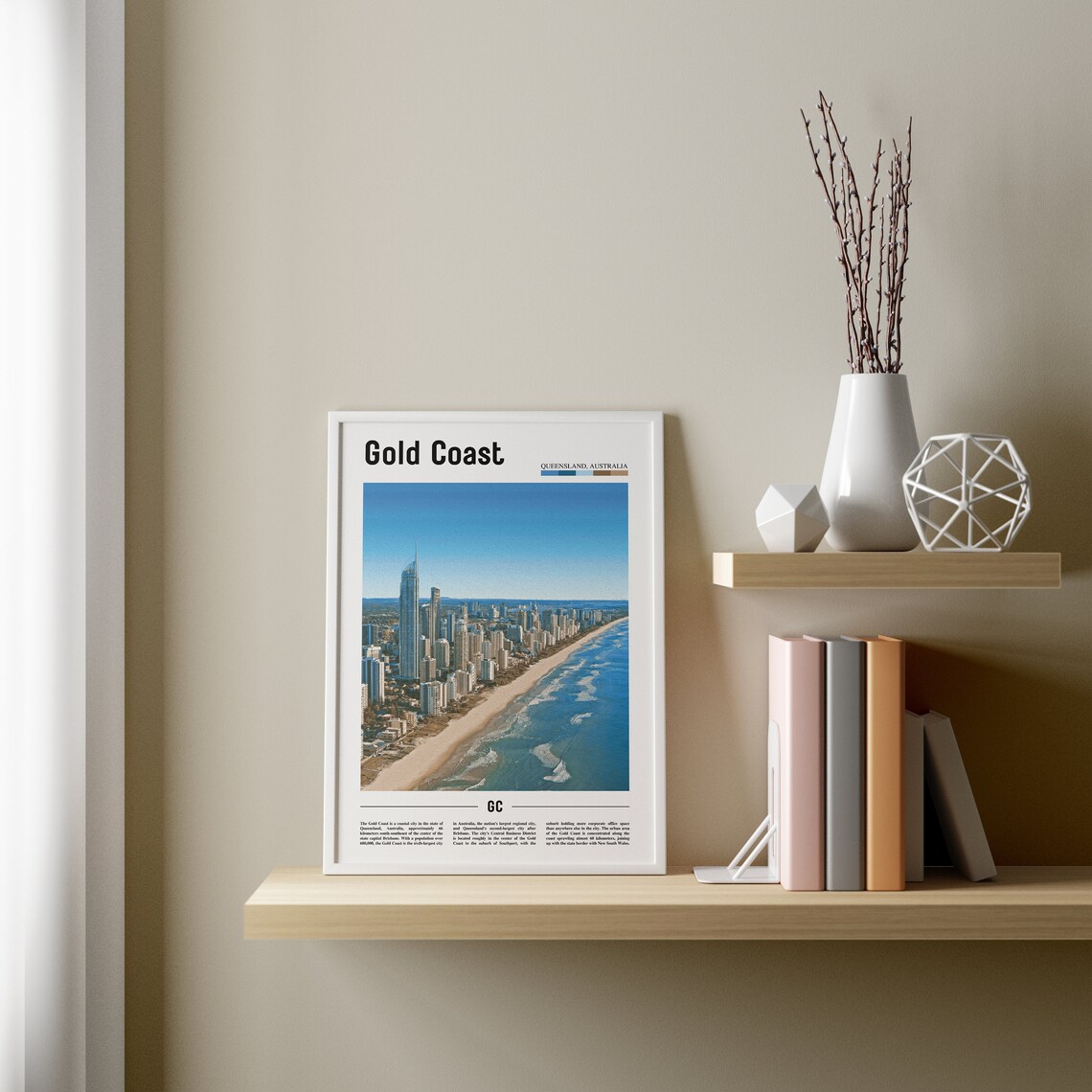 Gold Coast Oil Painting, Colorful City Artwork - Image 3