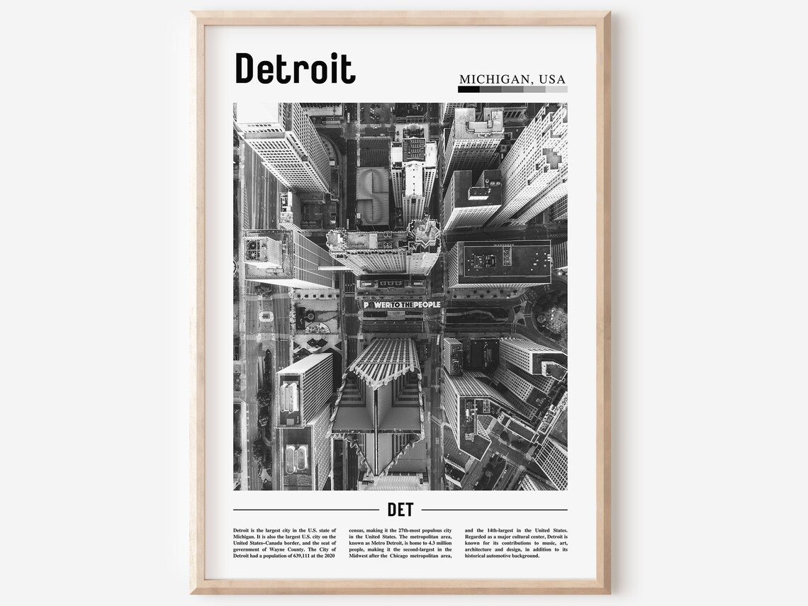 Detroit Black And White Minimal Travel Poster