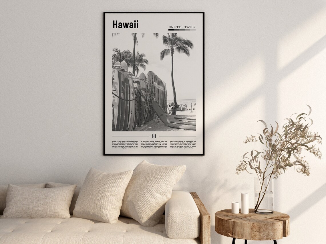 Hawaii Black And White Minimal Travel Poster - Image 2