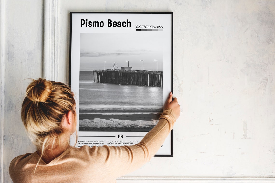 Pismo Beach Print Black And White Pismo Beach Poster Pismo Beach Wall Art Travel Poster City Artwork Travel Artwork Travel Wall Art - Image 4
