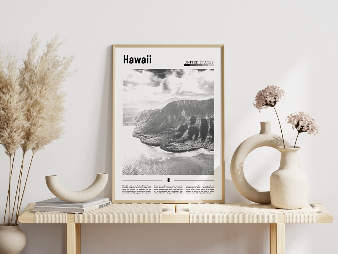 Hawaii Travel Poster, Minimal Black And White - Image 6