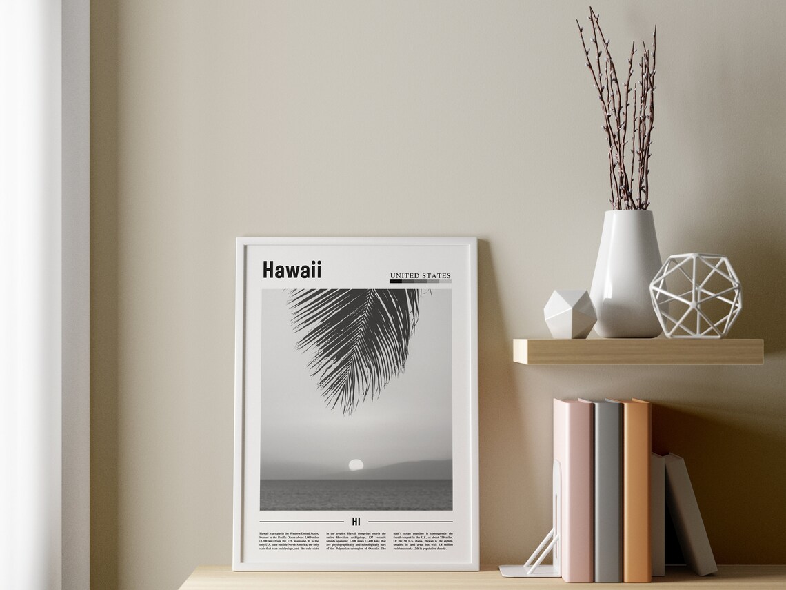 Hawaii Travel Poster, Minimal Black And White - Image 3