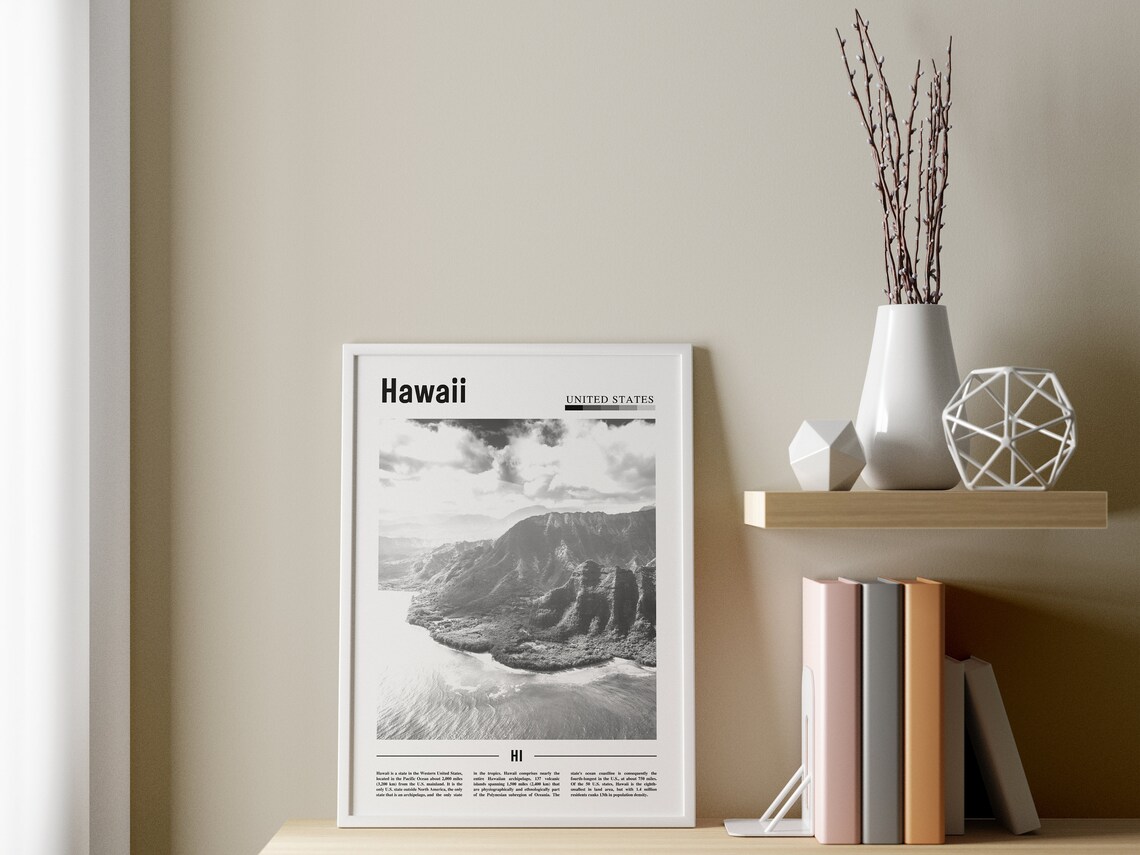 Hawaii Travel Poster, Minimal Black And White - Image 3