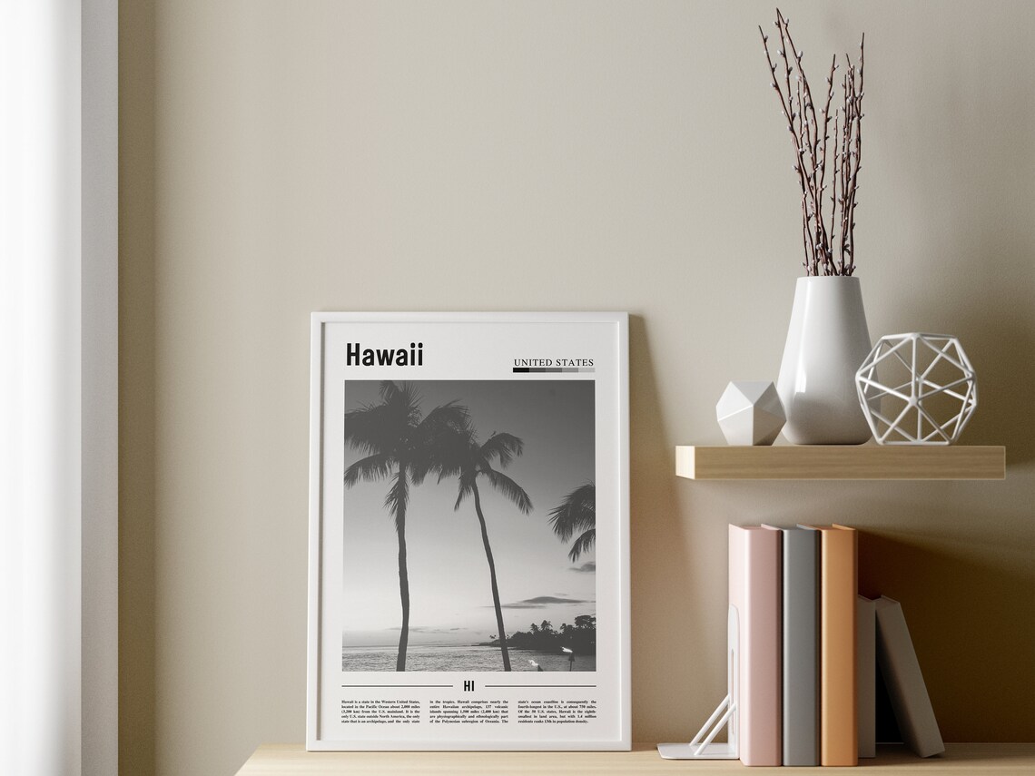 Hawaii Minimal Travel Poster, Black And White - Image 3