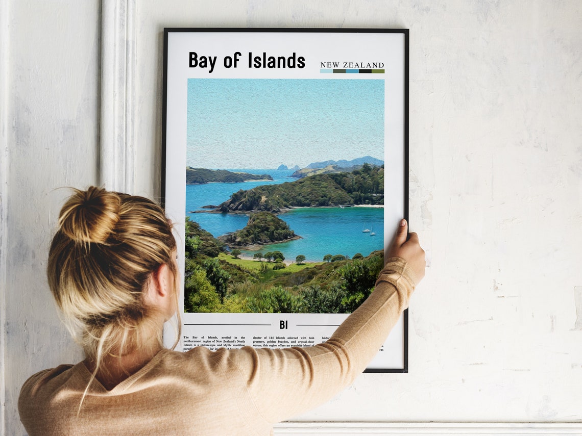 Bay Of Islands Poster Bay Of Islands Print Bay Of Islands Wall Art Minimal Travel Print Travel Destination Oil Painting Poster - Image 5