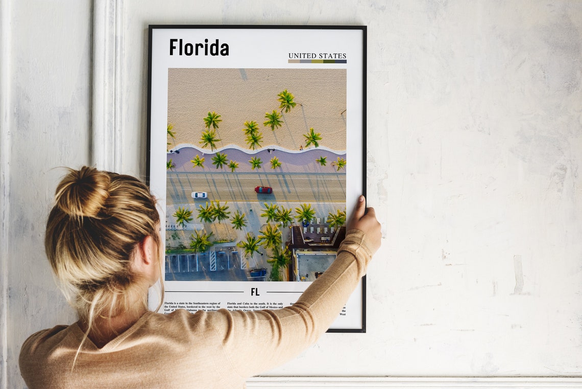 Florida Poster Florida Print Florida Wall Art Minimal Travel Print Minimal City Poster Travel Destination Oil Painting Poster - Image 4
