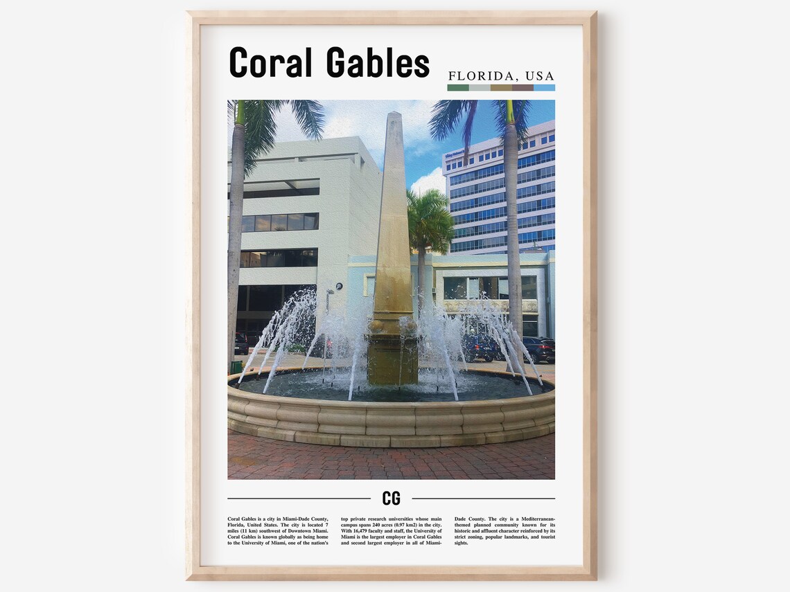 Coral Gables Travel Poster, City Artwork