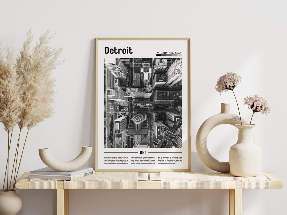Detroit Black And White Minimal Travel Poster - Image 6