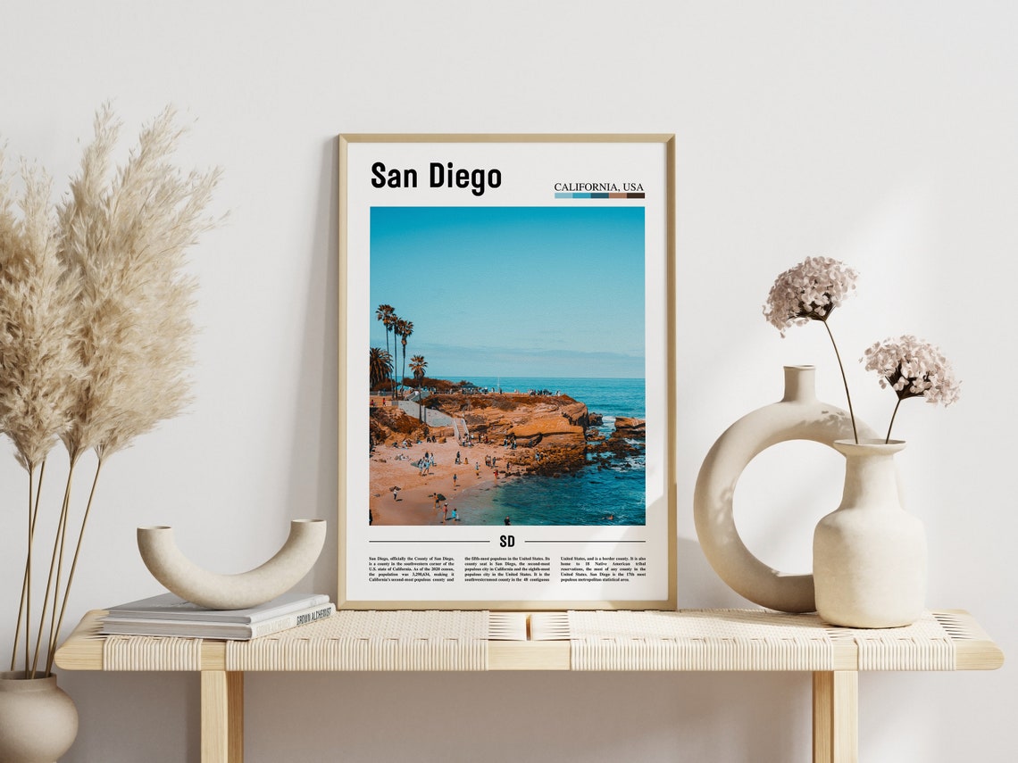 San Diego Print San Diego Poster San Diego Wall Art Minimal Travel Print Minimal City Poster Travel Destination Oil Painting Poster - Image 6