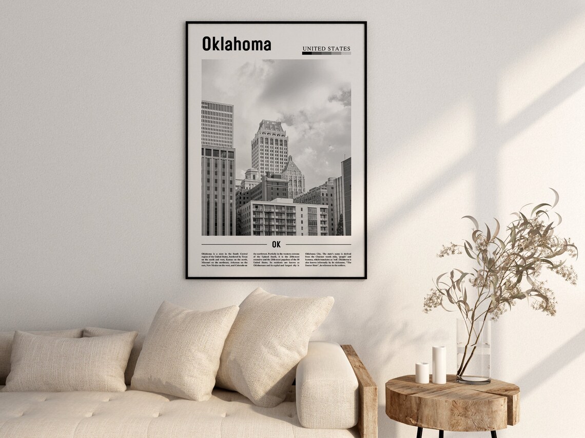 Oklahoma Minimal Travel Poster, Black And White - Image 2