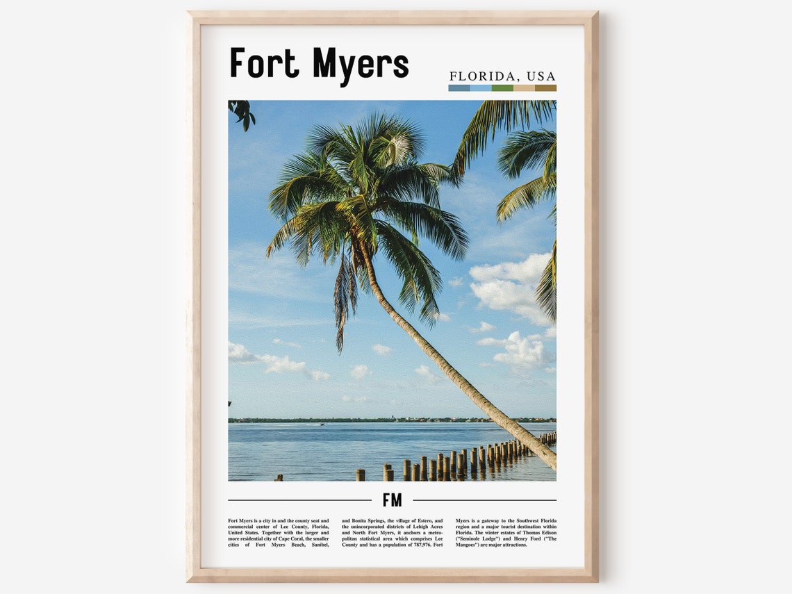 Fort Myers Print Fort Myers Poster Fort Myers Wall Art Oil Painting Poster Colorful City Print City Artwork Travel Artwork Travel Art