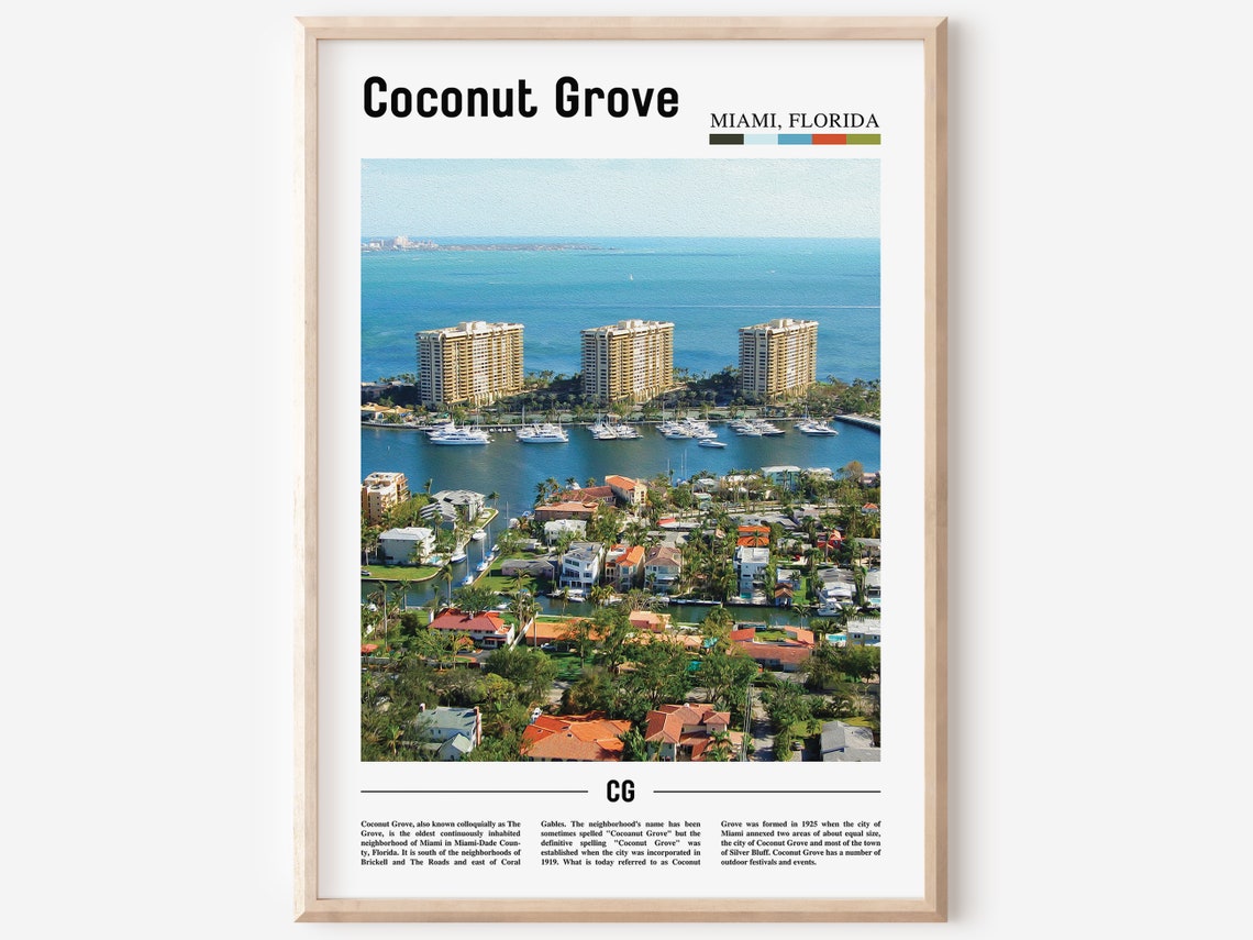 Coconut Grove Print Coconut Grove Poster Coconut Grove Wall Art Oil Painting Poster City Print City Artwork Travel Artwork Travel Art