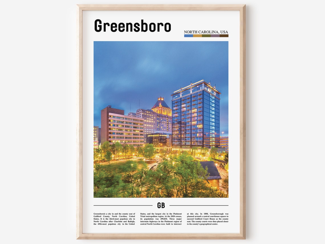 Greensboro Print Greensboro Poster Greensboro Wall Art Oil Painting Poster Colorful City Print City Artwork Travel Artwork Travel Art