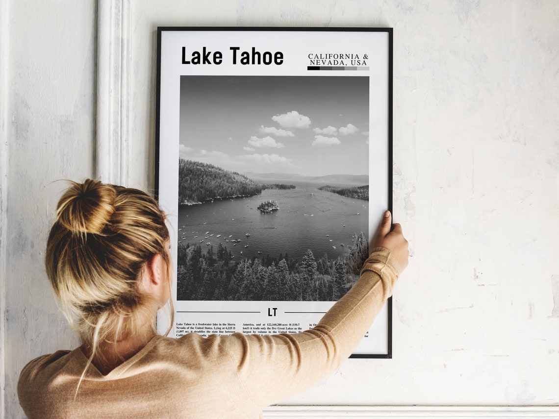 Lake Tahoe Poster Black And White Lake Tahoe Print Black And White Lake Tahoe Wall Art Minimal Travel Print Travel Poster - Image 5