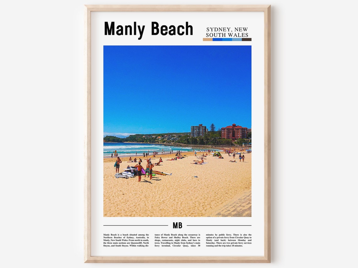 Manly Beach Print Manly Beach Poster Manly Beach Wall Art Minimal Travel Print Minimal City Poster Travel Destination Oil Painting Poster